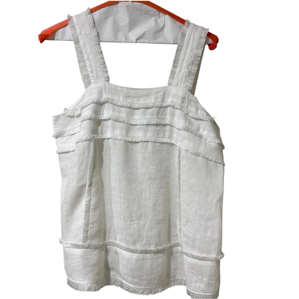 J. Crew White Ruffled Strap Linen Tank with back zipper
